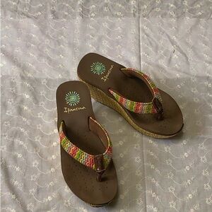 Ipanema Brown Wedge Sandals with Multicolor Braided Straps